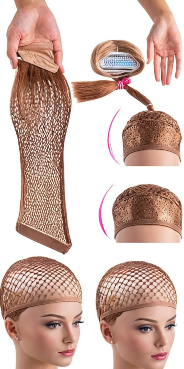 Rede de cabelo peruca, brown long hair peruca cap, malha peruca cap