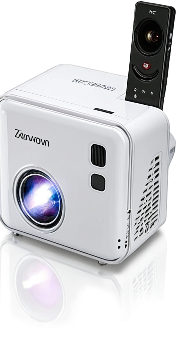 Projetor inteligente com WiFi e bluetooth, foco automático e correção trapezoidal, áudio DoIby, zoom, filme nativo 1080P, mini projetor portátil ao ar livre, branco