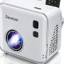 Projetor inteligente com WiFi e bluetooth, foco automático e correção trapezoidal, áudio DoIby, zoom, filme nativo 1080P, mini projetor portátil ao ar livre, branco