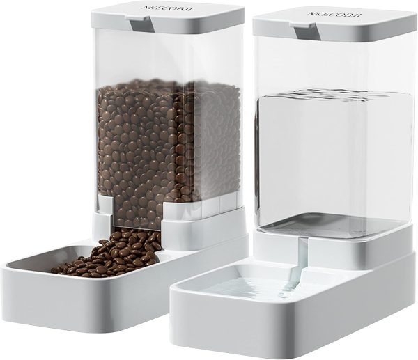 Conjunto de comedouro e bebedouro automático por gravidade para cães e gatos, grande capacidade.