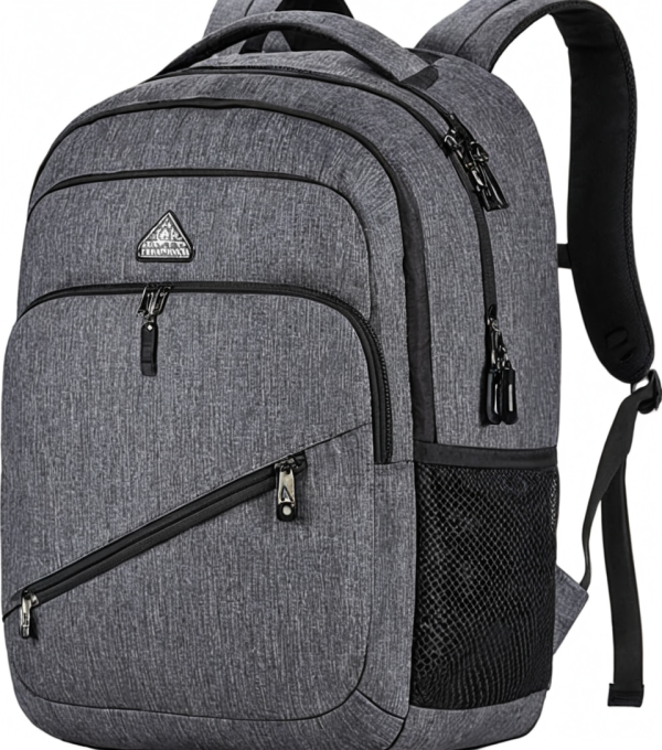 Mochila para laptop de viagem, 17 polegadas business flight approval body pack, mochila para computador TSA size, unisex, com porta USB e manga de barra de tração, faculdade escola tática mochila, cinza - Image 3