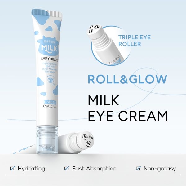 LAIKOU Leite HA Roll & Glow Eye Cream Creme Hidratante Suavizante Brilhante Reduzindo A Puffiness Não Gorduroso 20g - Image 4