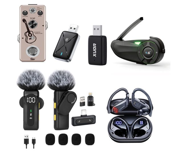Afinador de guitarra elétrica+Fone de ouvido Bluetooth para capacete+adaptador carplay+microfone de lapela+Fone de ouvido Bluetooth