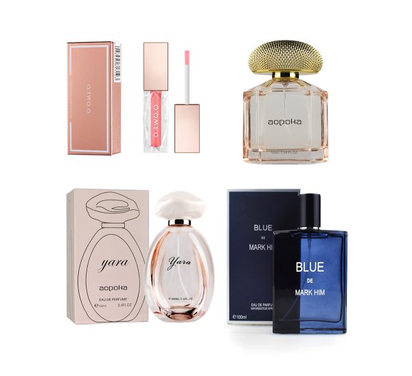 Caixa de presente de perfume duplo de zhencai bloqueio de cor---não-tocha copo lábio mel + mulheres perfume & conjunto de perfume masculino