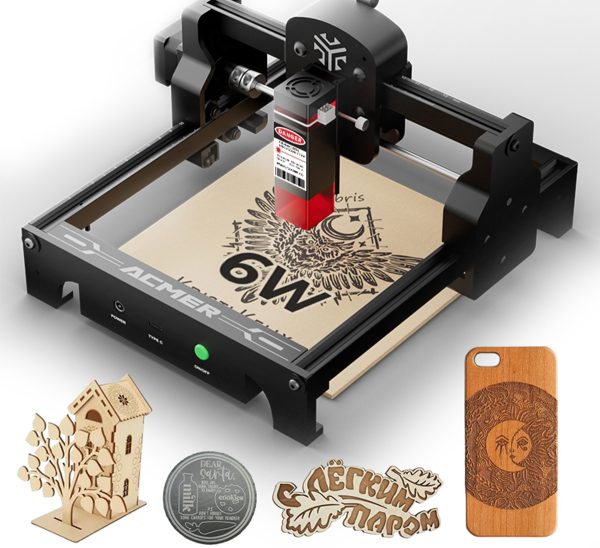 ACMER S1 6000mW máquina de gravura a laser para iniciantes mini máquina de gravação em madeira para fazer DIY couro de vidro 5.1x5.1 polegadas laser classe 4